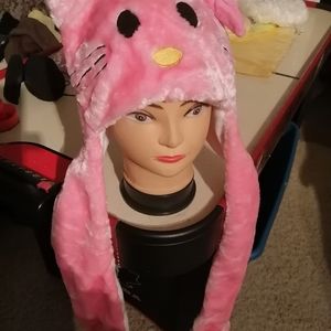 Winter pink cat hat/scarf with pockets